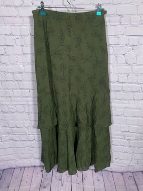 Sundance Womens Tiered Silk Maxi Skirt Green Floral 4 Whimsigoth Festival Fairy
